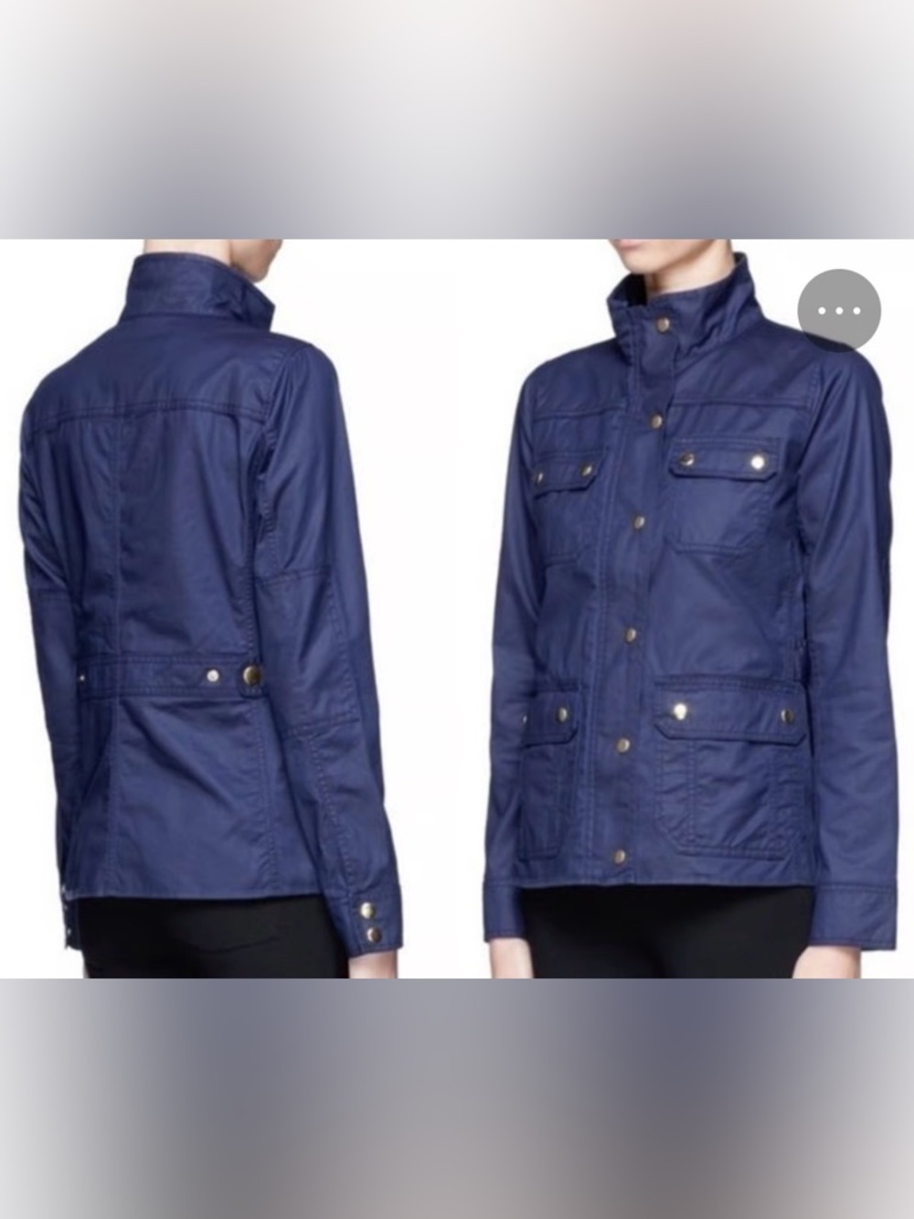 J Crew Navy Blue Utility/Field Jacket in Waxed Cotton w Distinctive Gold Snaps M - Picture 4 of 15